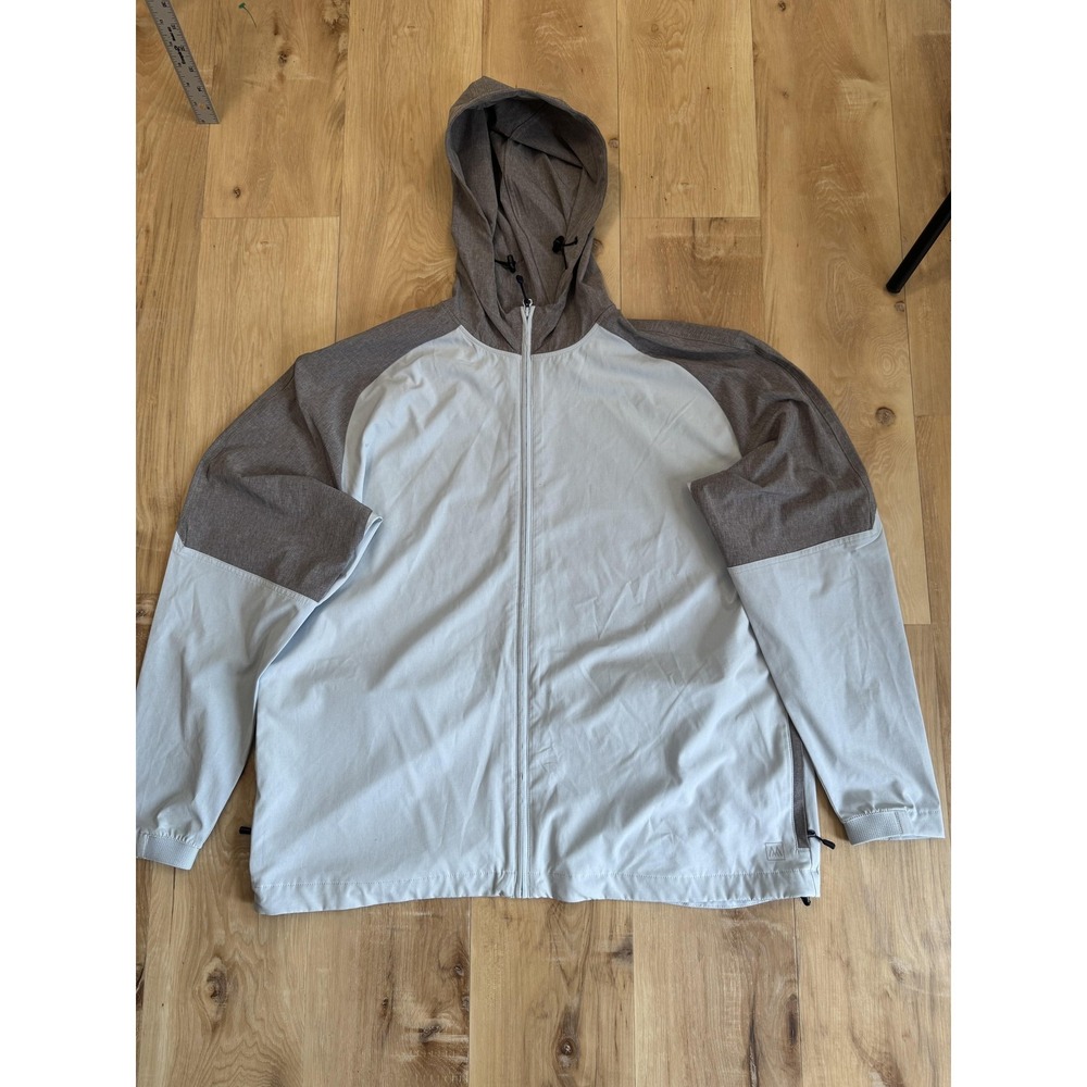 Mizzen+Main Jacket Mens XL Gray Hooded Softshell Full Zip Windbreaker Casual